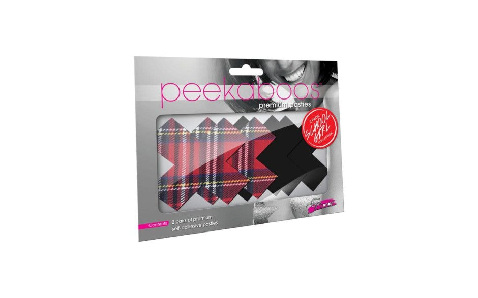 Peekaboo Pasties Peekaboo Sexy Schoolgirl X Nipple Pasties Black & Red - - Fancy Dress Ups