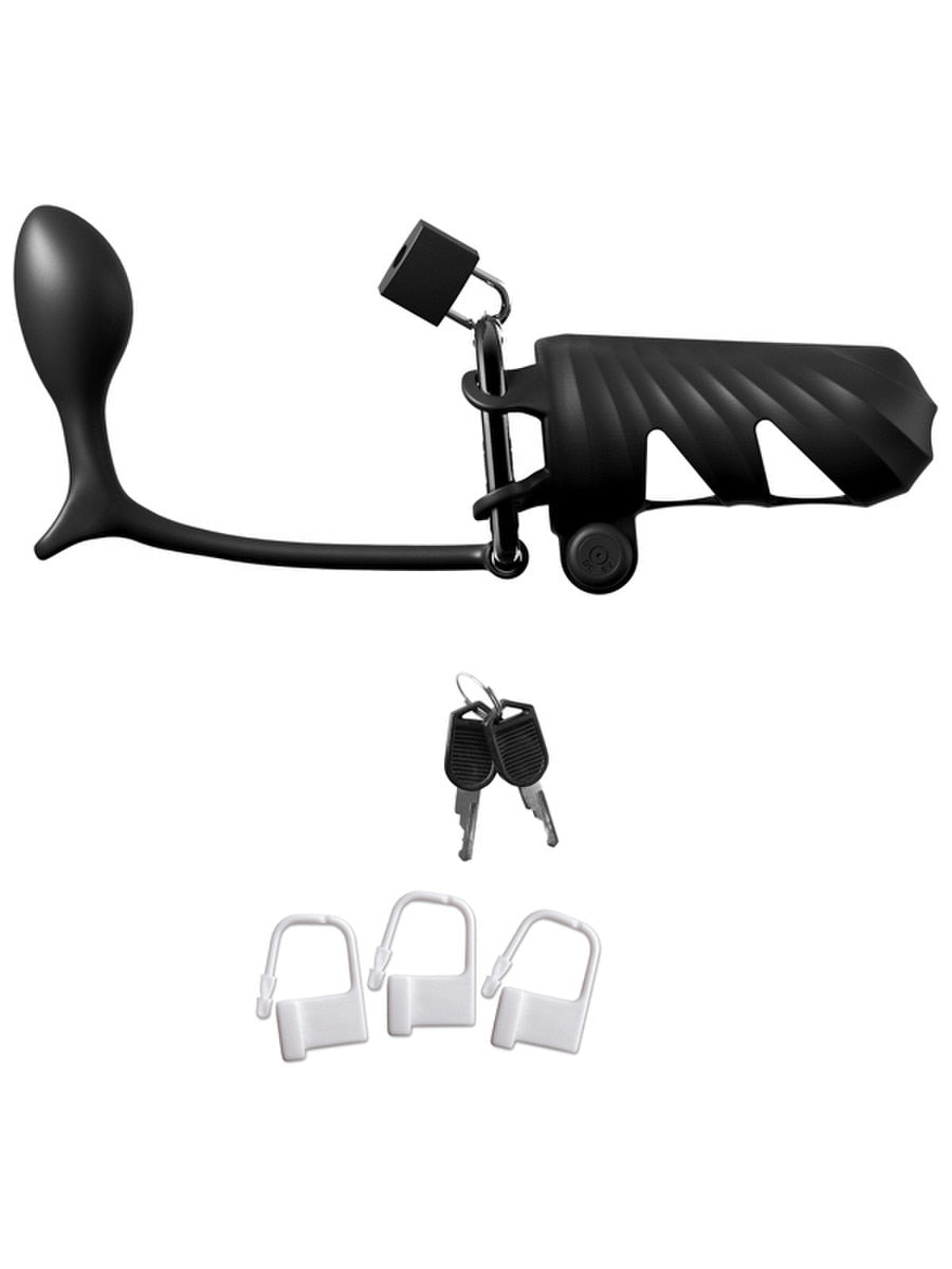 Fantasy C-Ringz Vibrating Cock Blocker with Ass-Gasm Plug - - Male Chastity