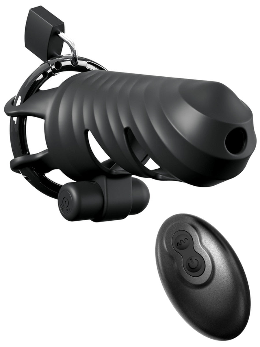 Fantasy C-Ringz Remote-Controlled Vibrating Cock Blocker - Black - Male Chastity