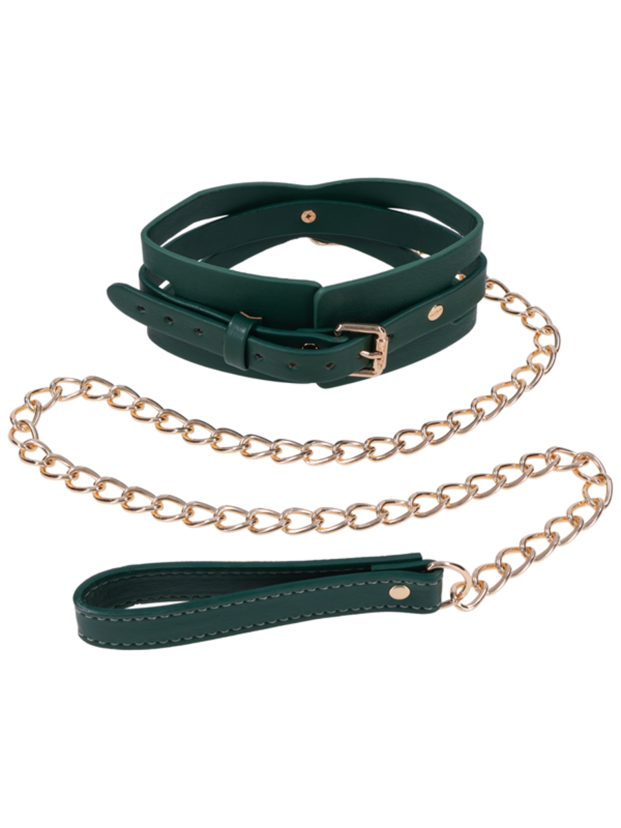 Sportsheets Indica Cutout BDSM Collar and Leash - Emerald - Collars and Leads
