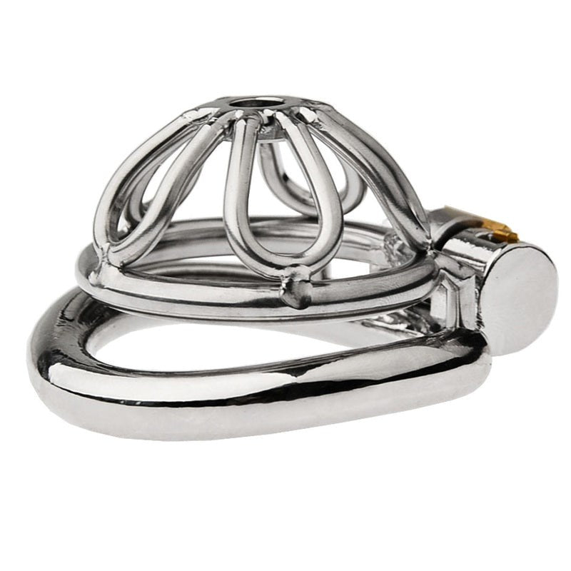 BDStyle Small Flat Ring With Petal Metal Male Chastity Cage - - Male Chastity