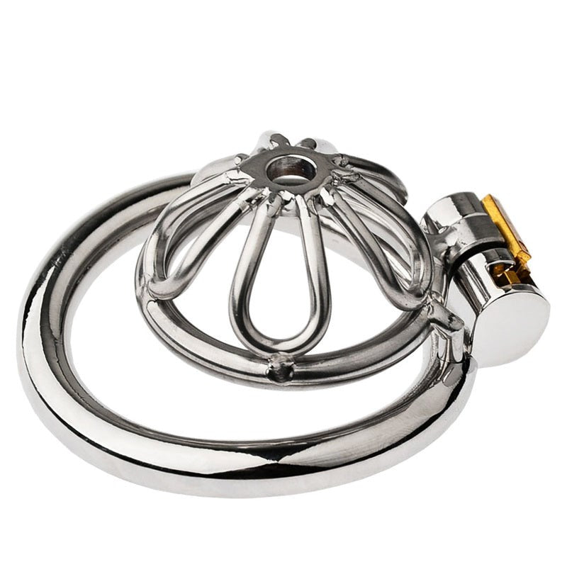 BDStyle Petal Metal Chastity Cage With Small Bent Ring - - Male Chastity