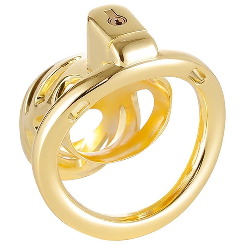 BDStyle Gold Chastity Cage Locked with 3 Active Sizes Rings - - Male Chastity