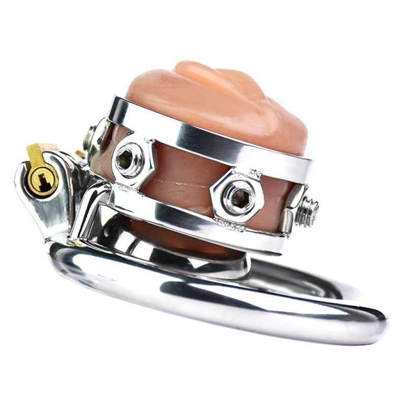 BDStyle Fake Silicone Stainless Steel Male Chastity Cage With Bent Ring - - Male Chastity
