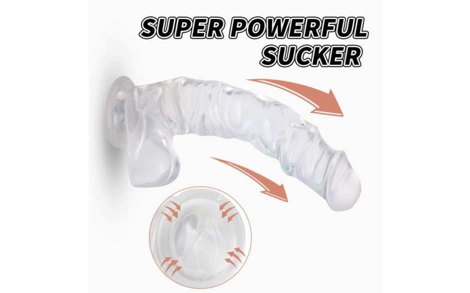 S Hande Kennard Suction Cup Realistic Dong With Balls Large Clear TPE Material - - Realistic Dildos