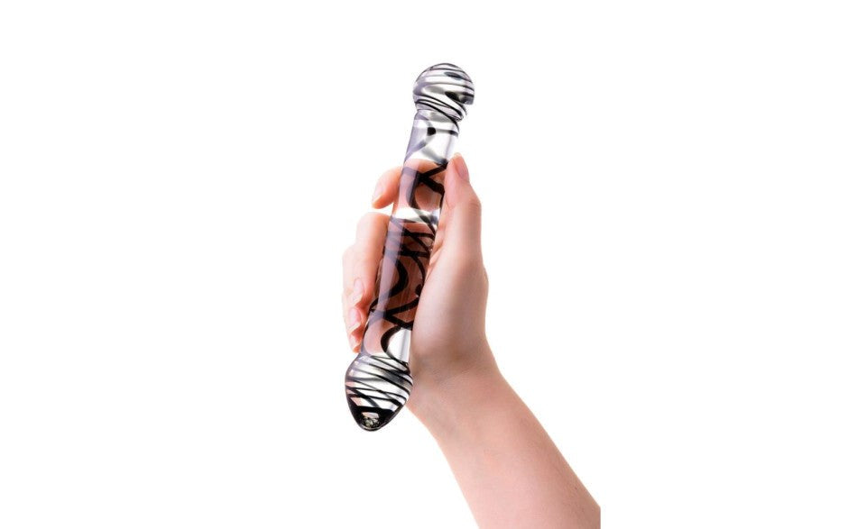 Sexus Glass Sexus Duo Black Swirl Glass Dildo 20.5cm Dual Ended Design - - Glass Sex Toys