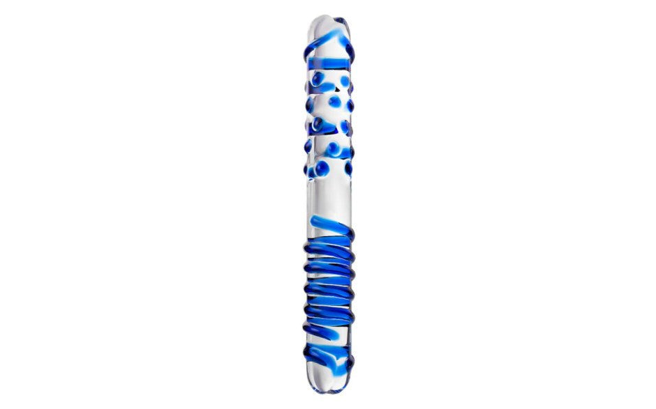 Sexus Glass Duo Dual Ended Glass Dong 22cm Ribbed Glass Dildo - - Glass Sex Toys