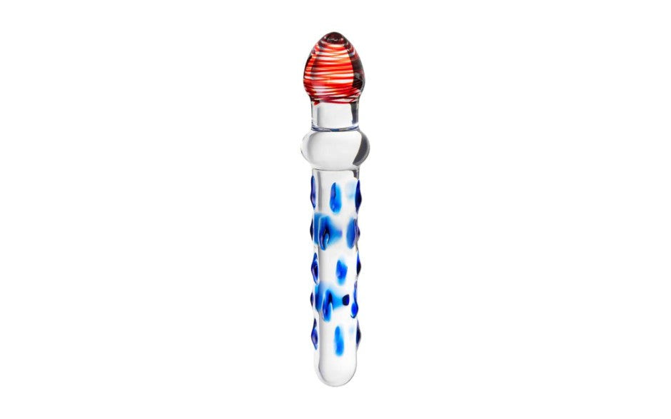 Sexus Glass Dildo With Knobs 20cm Blue & Red Textured Glass Sex Toy - - Glass Sex Toys