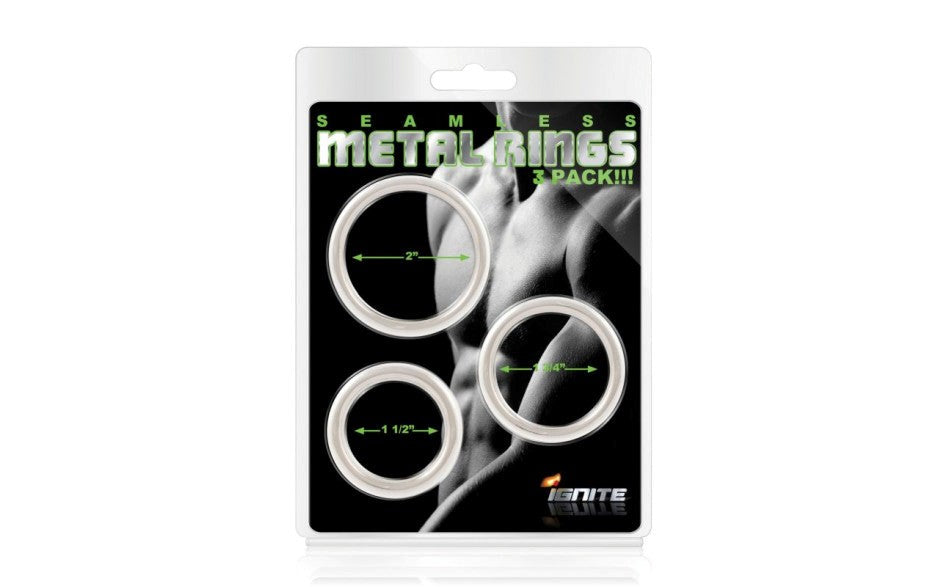 SI Novelties Seamless 3 Piece Metal Cock Ring Set Premium Metal Enhancement - - Cock Ring Sets
