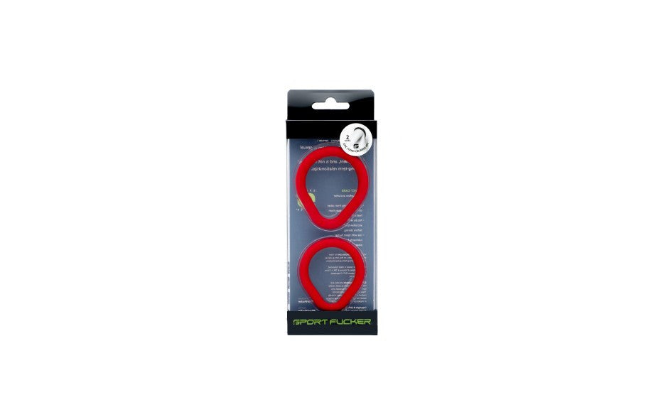 Sport Fucker 2 Pack Epic Hard On Silicone Cock Rings Kit Red Dual Size Set - - Cock Ring Sets