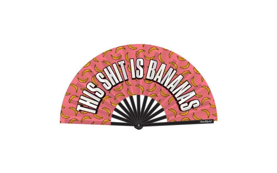 Wood Rocket This Shit Is Bananas Folding Fan with Premium Satin Fabric - - Party Gifts and Novelties