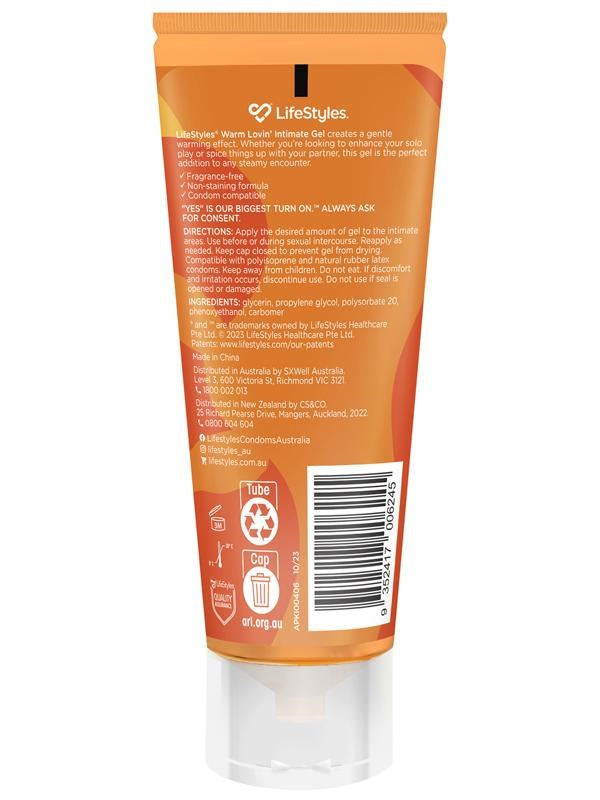 Lifestyles Warm Lovin Warming Intimate Gel 80ml - - Delay and Excite Sprays