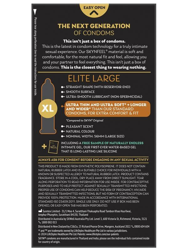 Ansell Skyn Elite Soft & Comfortable Large Condoms 10 Pack Ultra Thin - - Condoms