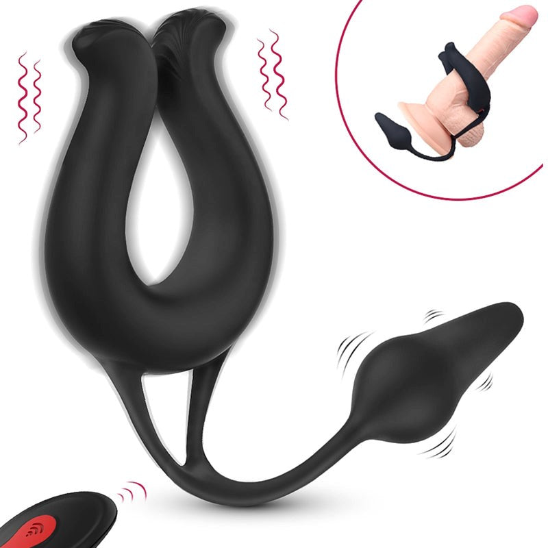 S Hande Nicole Vibrating Cock Ring With Anal Plug Dual Motor Design - - Vibrating Cock Rings