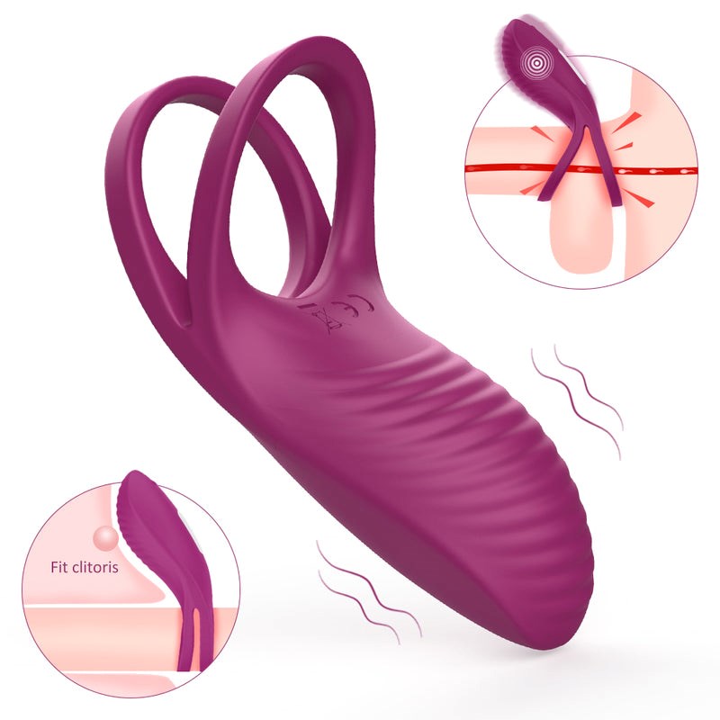 S Hande Trap 9 Functions Rechargeable Cock Ring Claret with 9 Vibration Modes - - Vibrating Cock Rings