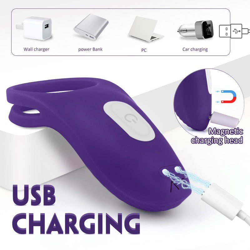 S Hande Trap Rechargeable Vibrating Mens Cock Ring Purple with 9 Patterns - - Vibrating Cock Rings