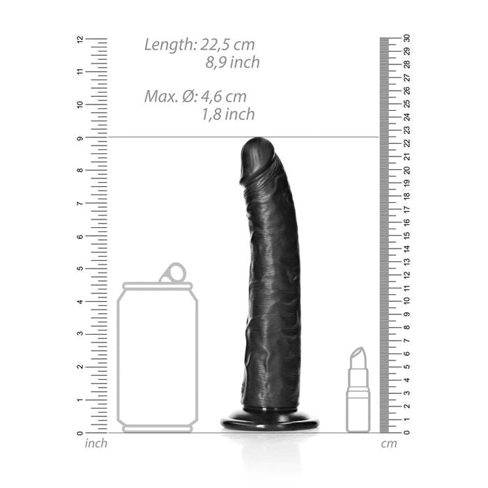 Shots Toys REALROCK Realistic Slim Dildo with Suction Cup 20.5cm Black - - Realistic Dildos