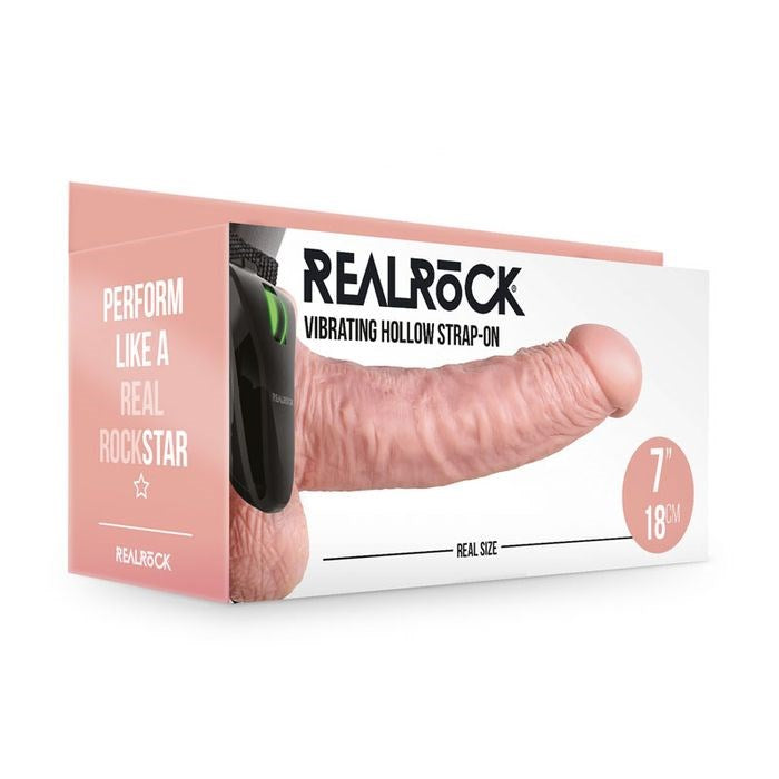Shots Toys REALROCK Vibrating Hollow Strapon Dildo 18cm with Powerful Motor - - Strap On Sextoys