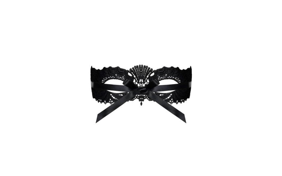 Obsessive A700 Black Sexy Eye Mask with Ribbon Tie Premium Guipure Lace - - Masks And Blindfolds