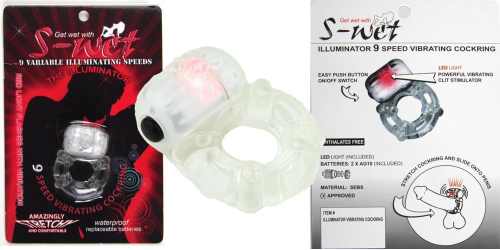 NU Sensuelle S Wet Illuminator Vibrating Cock Ring Clear Glow in Dark - - Vibrating Cock Rings