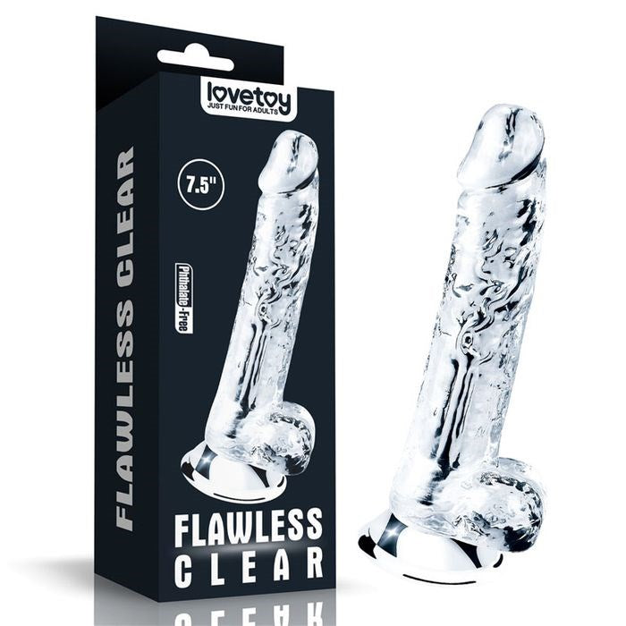 Lovetoy Flawless Suction Cup Base Realistic Dildo 19cm Clear TPE Material - - Realistic Dildos