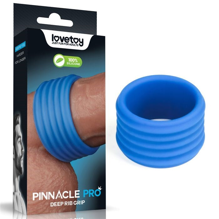 Lovetoy Pinnacle Pro Deep Rib Grip Stretchy Cock Ring Blue Penis Enhancement - - Stretchy Cock Rings