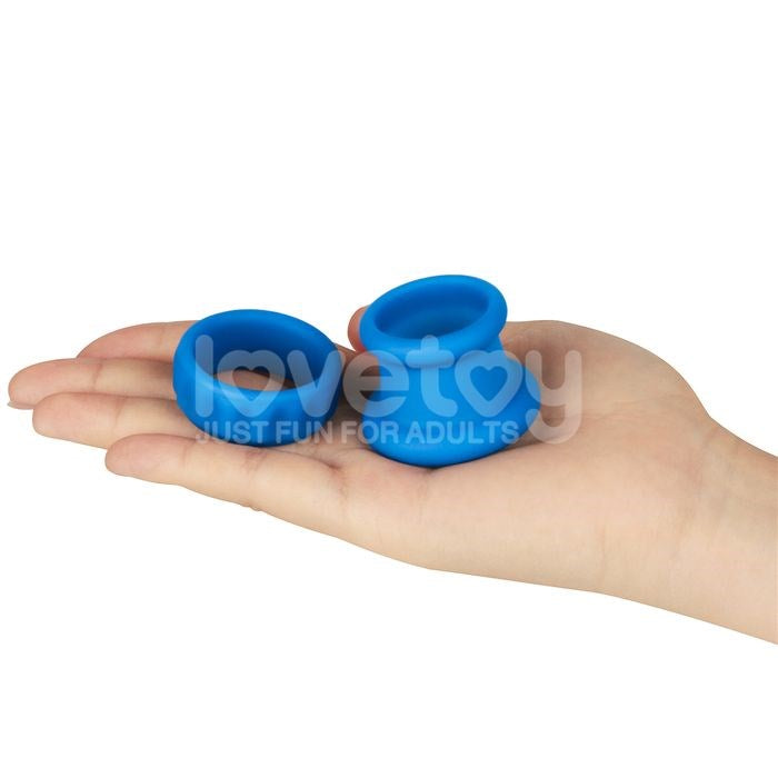 Lovetoy Pinnacle Pro Twin Flex Stretchy Cock and Balls Rings Blue - - Ball and Cock Toys