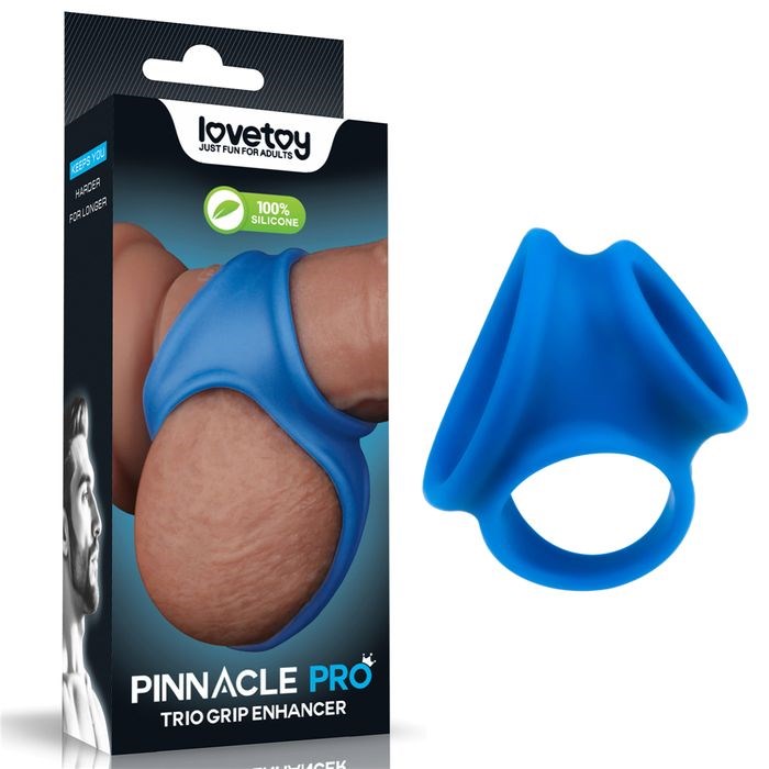 Lovetoy Pinnacle Pro Trio Grip Enhancer Mens Cock and Balls Ring Blue - - Ball and Cock Toys