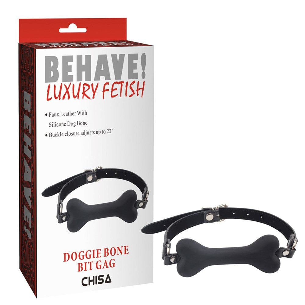Chisa Behave Doggie Bone Adjustable BDSM Play Bit Gag with Silicone Bit - - Bondage Gags and Bits