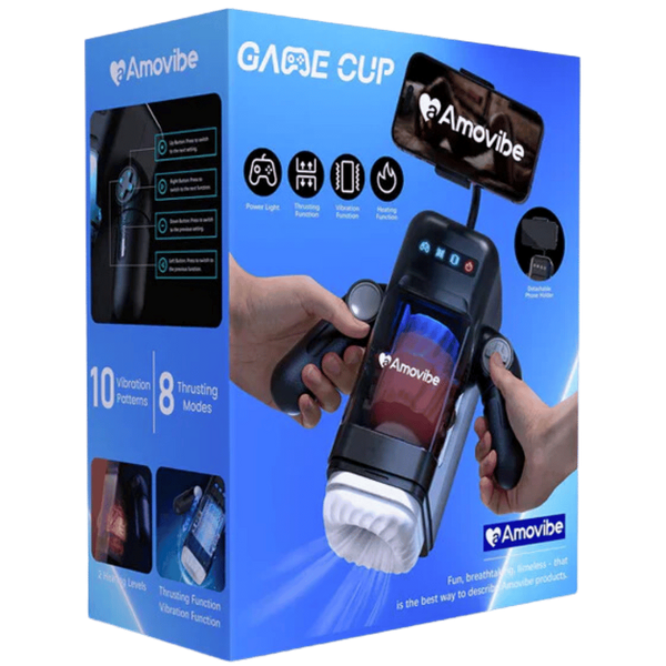 Amovibe Game Cup Thrusting & Rechargeable Male Masturbator Black - - Masturbators and Strokers