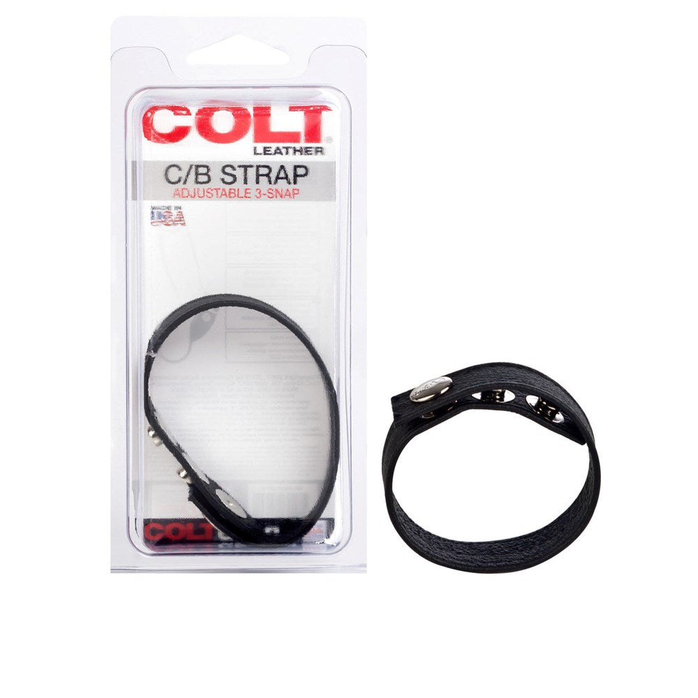 Colt Adjustable 3 Snap Leather Strap Cock Ring - - Cock Rings