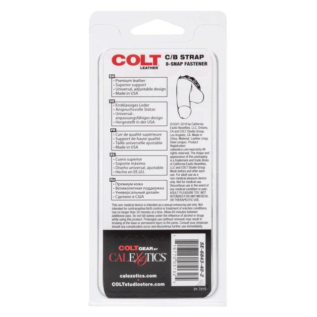 Colt Adjustable 8 Snap Fastener Leather C/B Strap Cock Ring - - Cock Rings
