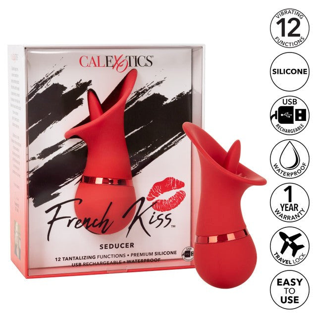 French Kiss Seducer 12 Function Clitoral Massager Red - - Clit Ticklers and Pulsators