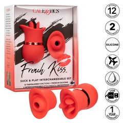 French Kiss 12 Function Suck & Play Interchangeable Set Red - - Clit Ticklers and Pulsators