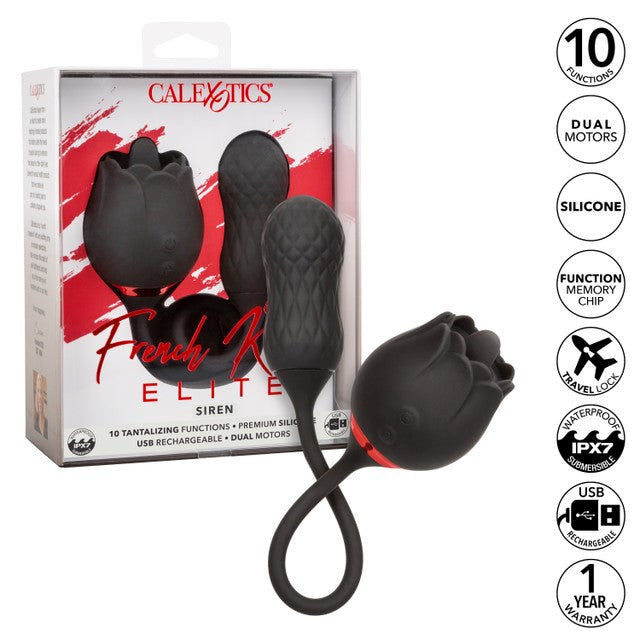 French Kiss Elite Siren 10 Function Clitoral Stimulator Black - - Clit Ticklers and Pulsators