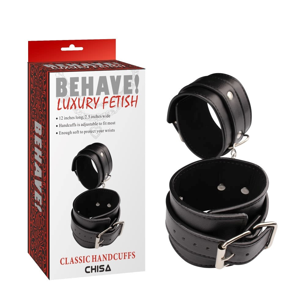 Chisa Behave Adjustable Classic Hand Cuffs Black for Bondage Play - - Cuffs And Restraints