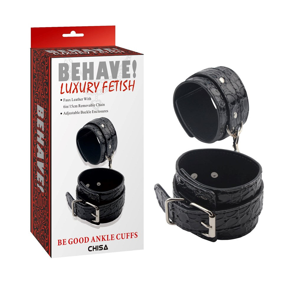 Chisa Behave Be Good BDSM Play Ankle Cuffs Black Leather Restraints - - Cuffs And Restraints