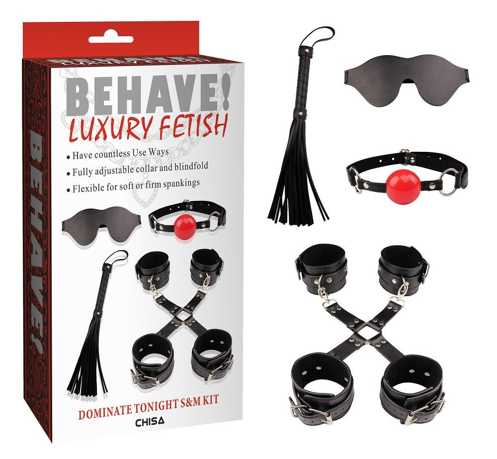 Behave Dominate Tonight Adjustable S&M Kit Black - - Bondage Kits