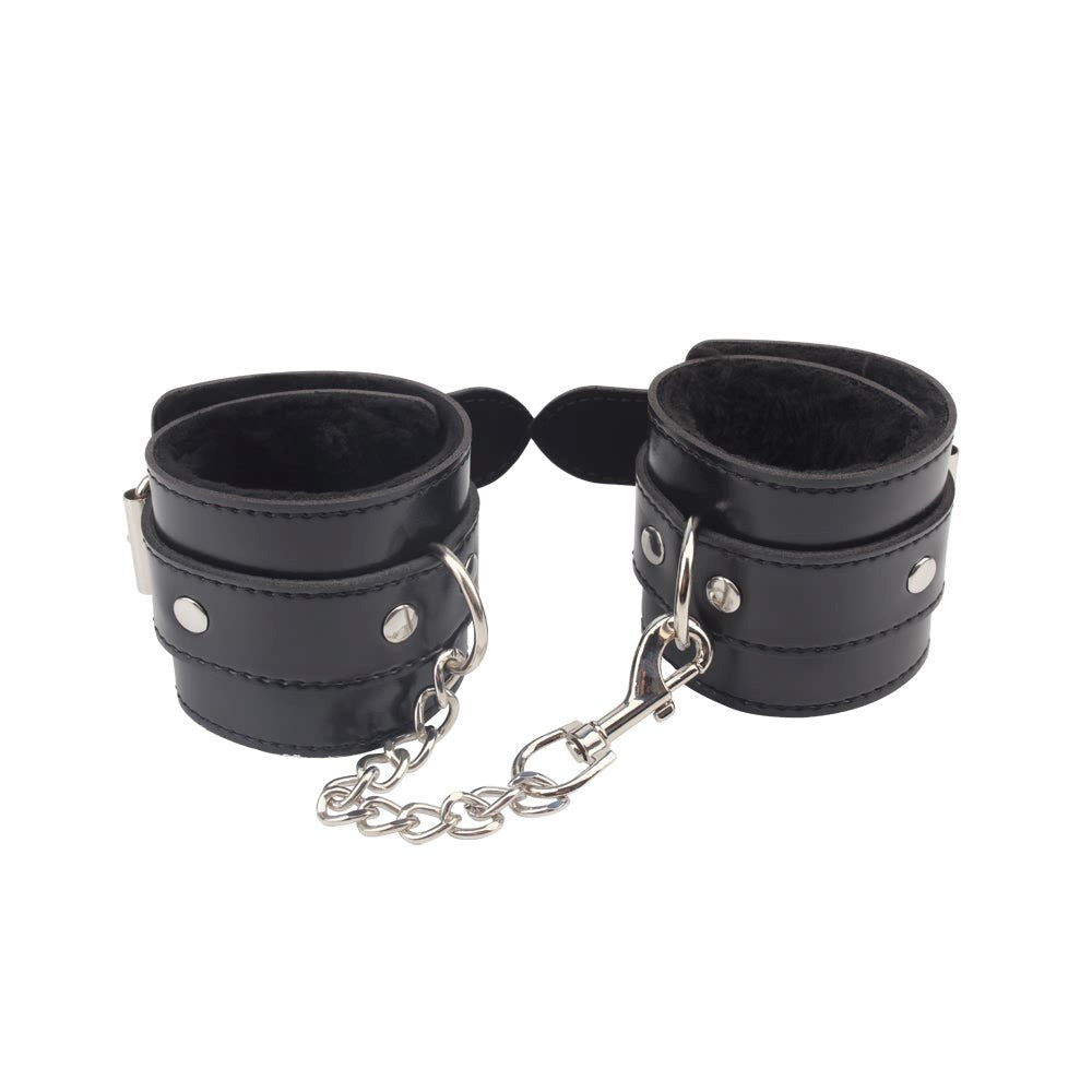 Behave Obey Me Leather Bondage Hand Cuffs Black - - Cuffs And Restraints