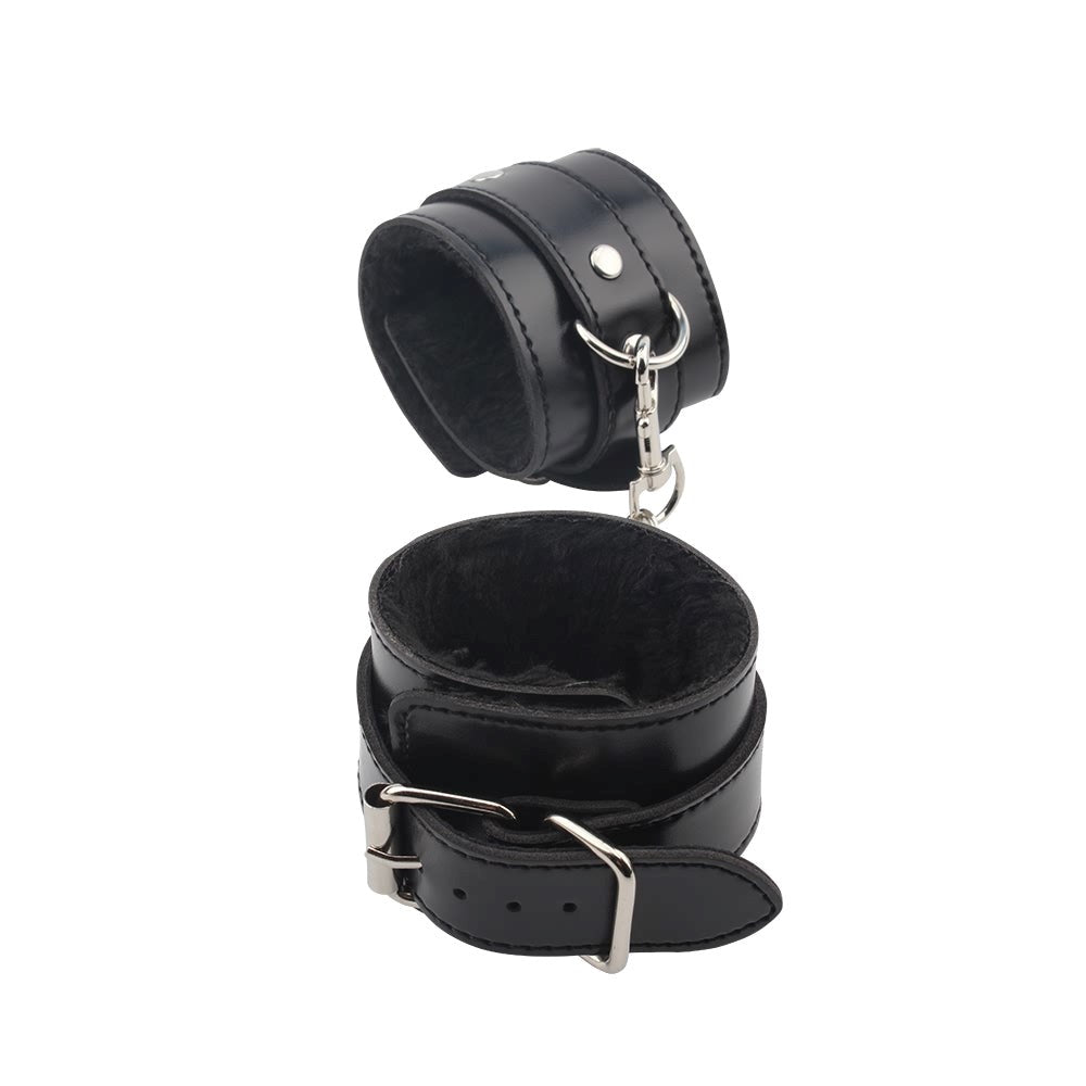 Behave Obey Me Leather Bondage Hand Cuffs Black - - Cuffs And Restraints
