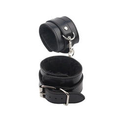 Behave Obey Me Leather Bondage Hand Cuffs Black - - Cuffs And Restraints
