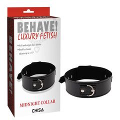 Behave Midnight Fully Adjustable Bondage Collar Black - - Collars and Leads