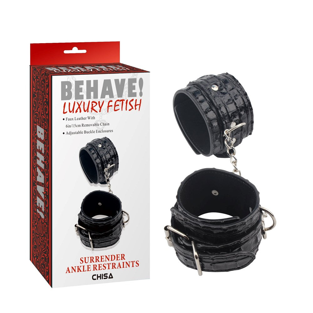 Behave Surrender Fully Adjustable Ankle Restraints Black - - Cuffs And Restraints