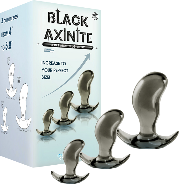 Black Axinite 3 In 1 Flexible and Hygienic Anal Plug Kit Set - - Butt Plugs