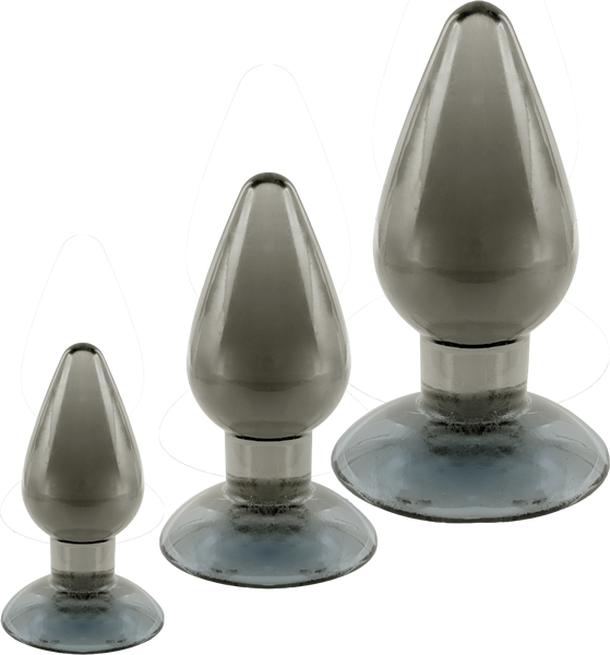 Black Axinite 3 In 1 Suction Cup Base Anal Plug Kit Set - - Butt Plugs