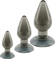 Black Axinite 3 In 1 Suction Cup Base Anal Plug Kit Set - - Butt Plugs