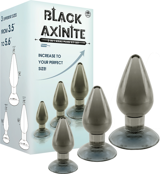 Black Axinite 3 In 1 Suction Cup Base Anal Plug Kit Set - - Butt Plugs
