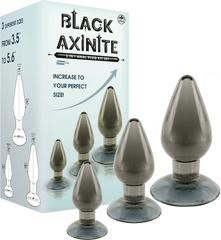 Black Axinite 3 In 1 Suction Cup Base Anal Plug Kit Set - - Butt Plugs