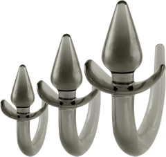 Black Axinite 3 In 1 Unique Design Anal Plug Kit with Tail - - Butt Plugs