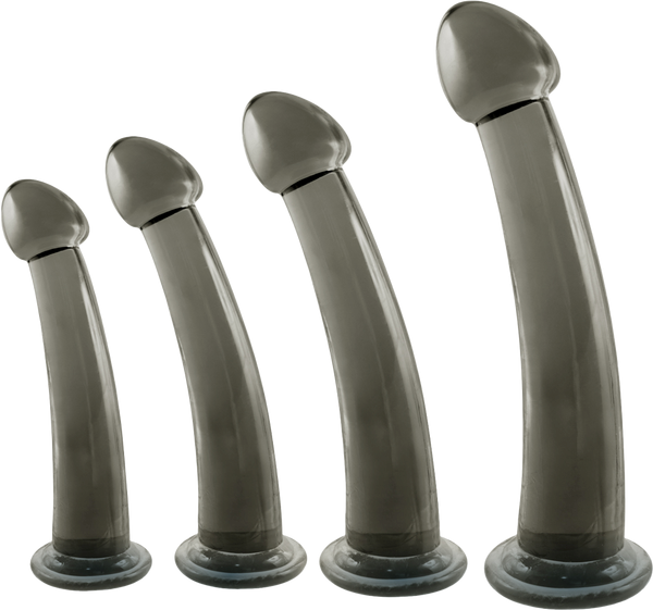 Black Axinite 4 In 1 Suction Cup Base Anal Plug Kit Set - - Butt Plugs